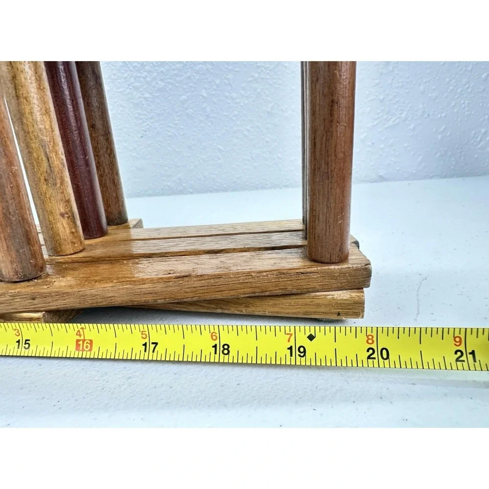 Vintage Expandable Wooden Wine Rack Accordion Style Oak Brass Tone Rivets MCM